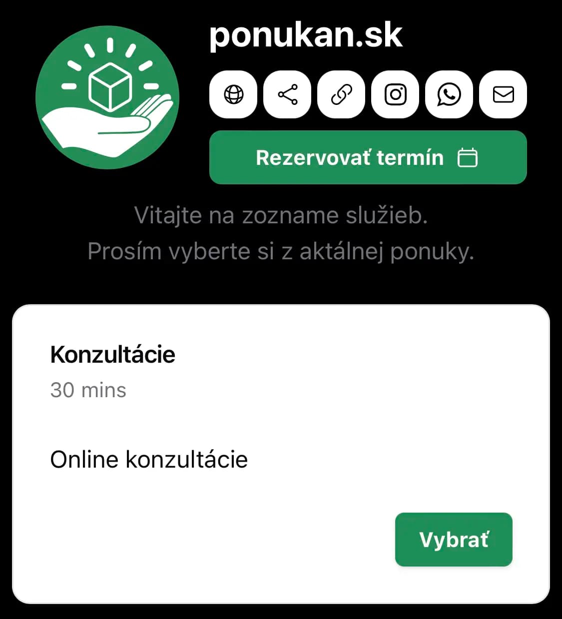 Príklad zdieľania rezervačného odkazu