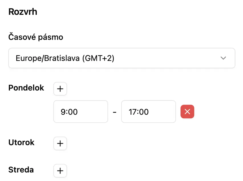 Rozhranie nastavenia dostupnosti / Plánovač