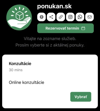 Príklad zdieľania rezervačného odkazu